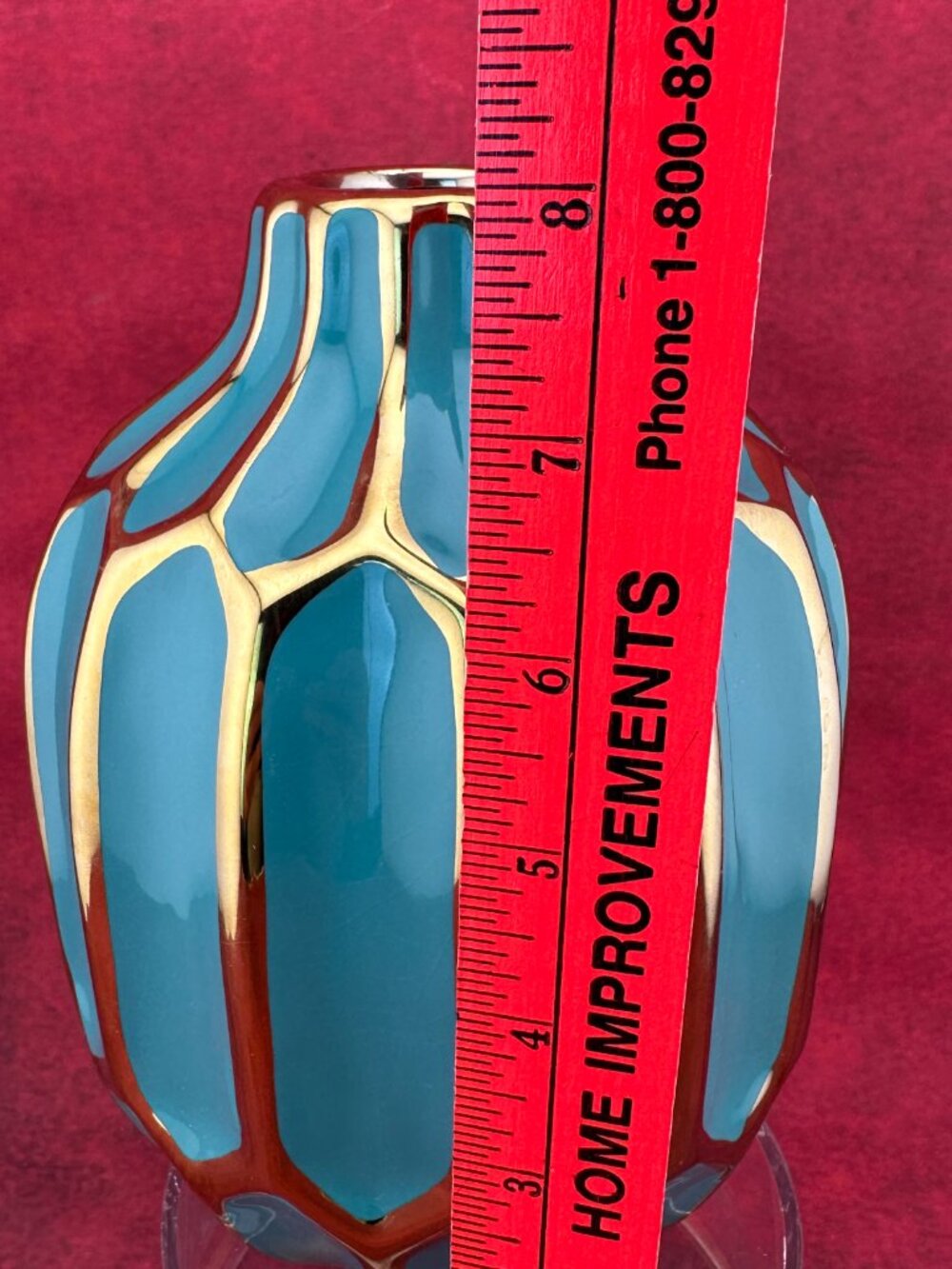 THE SAGEBROOK HOME CERAMIC DECORATIVE VASE in TURQUOISE & GOLD DESIGN 8" TALL - Picture 5 of 7